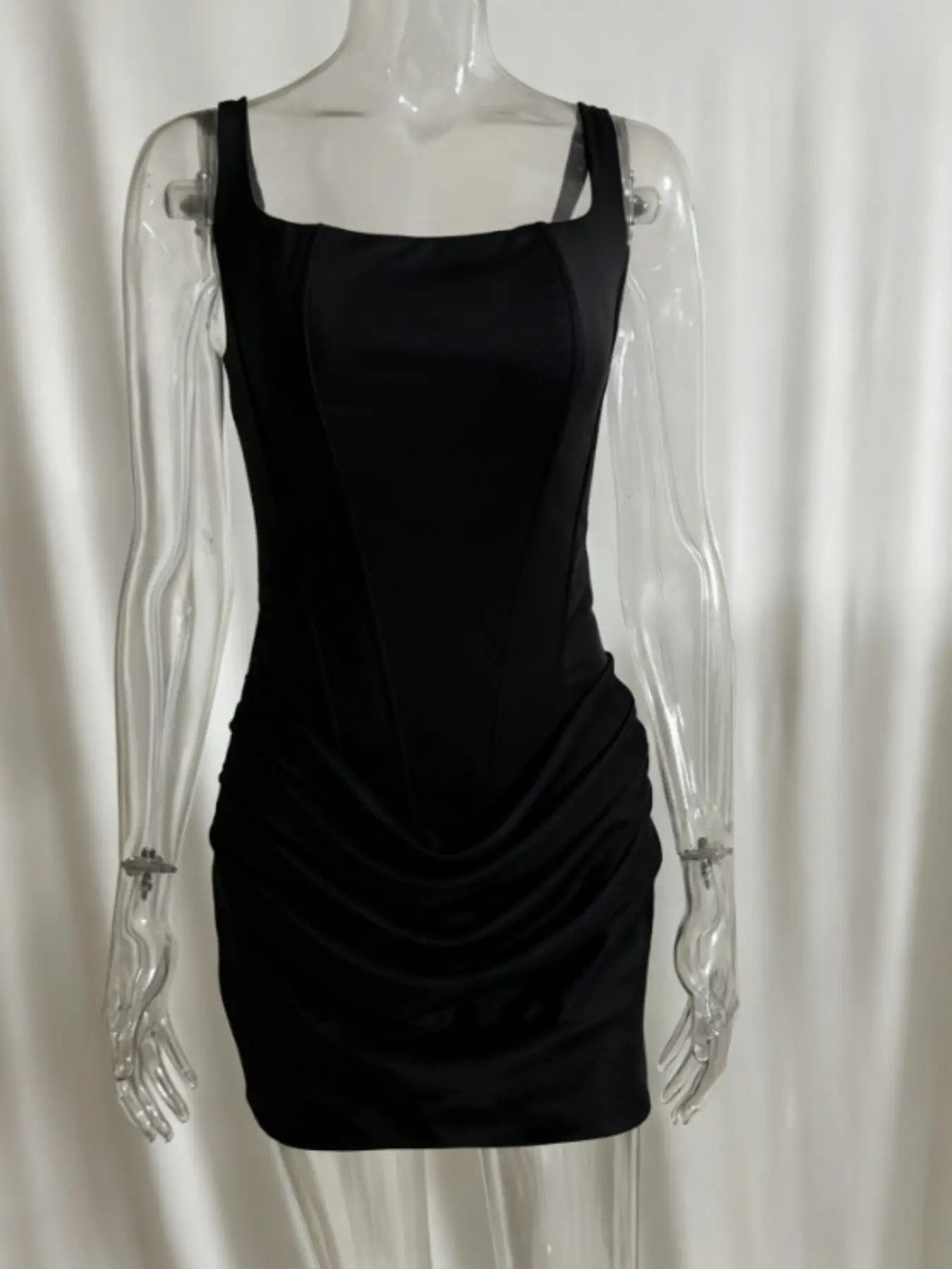 Elegant White Ruched Sleeveless Mini Dress Polyester For Evening Wear - Fritsch & Co.