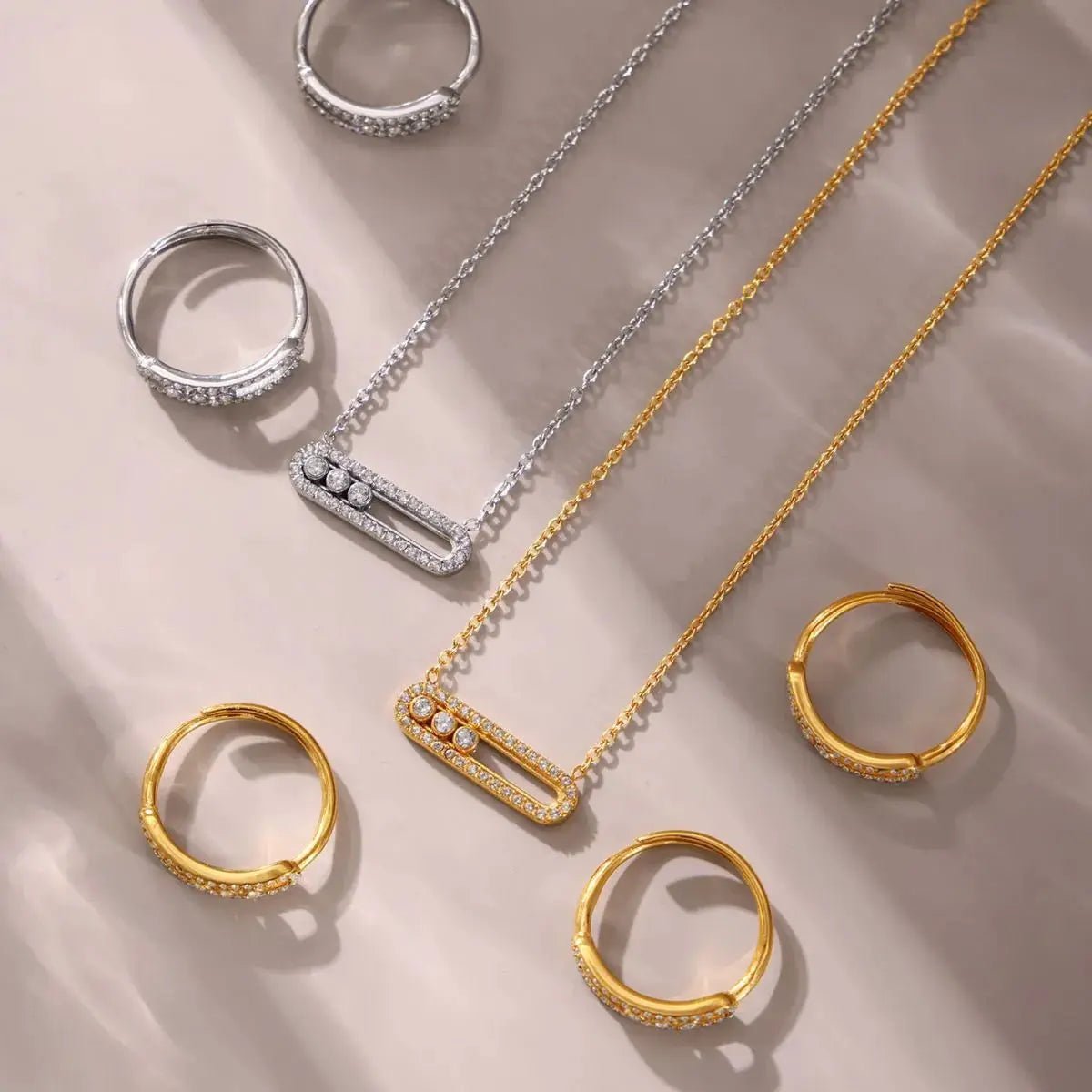 Gold Plated Crystal Bar Necklace And Ring Jewelry Set - Fritsch & Co.