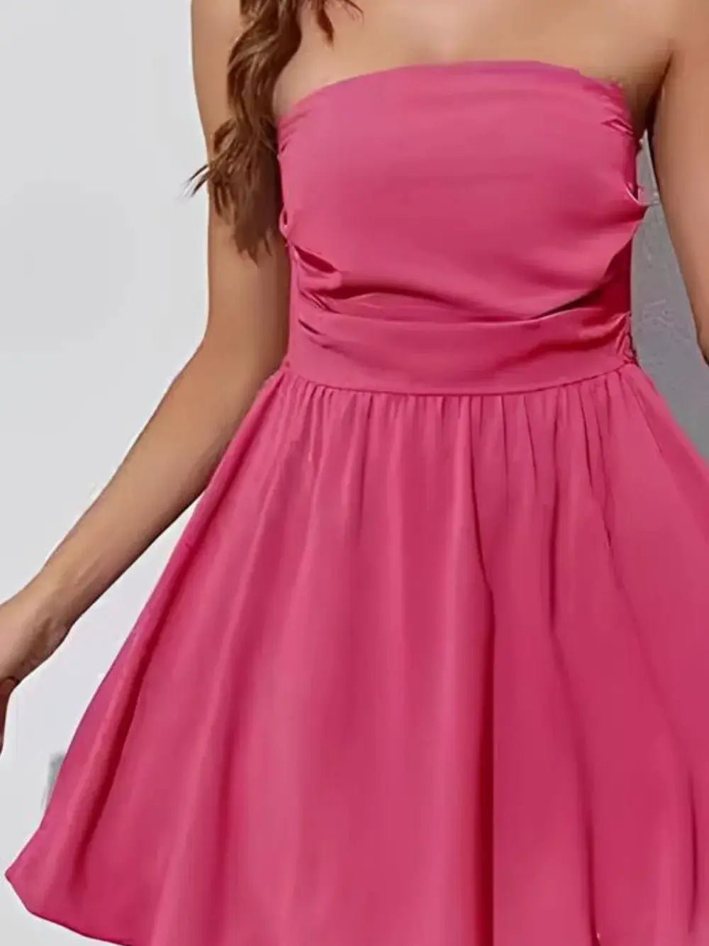 Pink Strapless Ruched Mini Dress For Party Or Evening Events With A Line Skirt - Fritsch & Co.