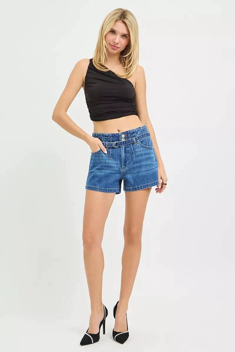 RISEN Double Button Slouchy Denim Shorts With Belt - Fritsch & Co.