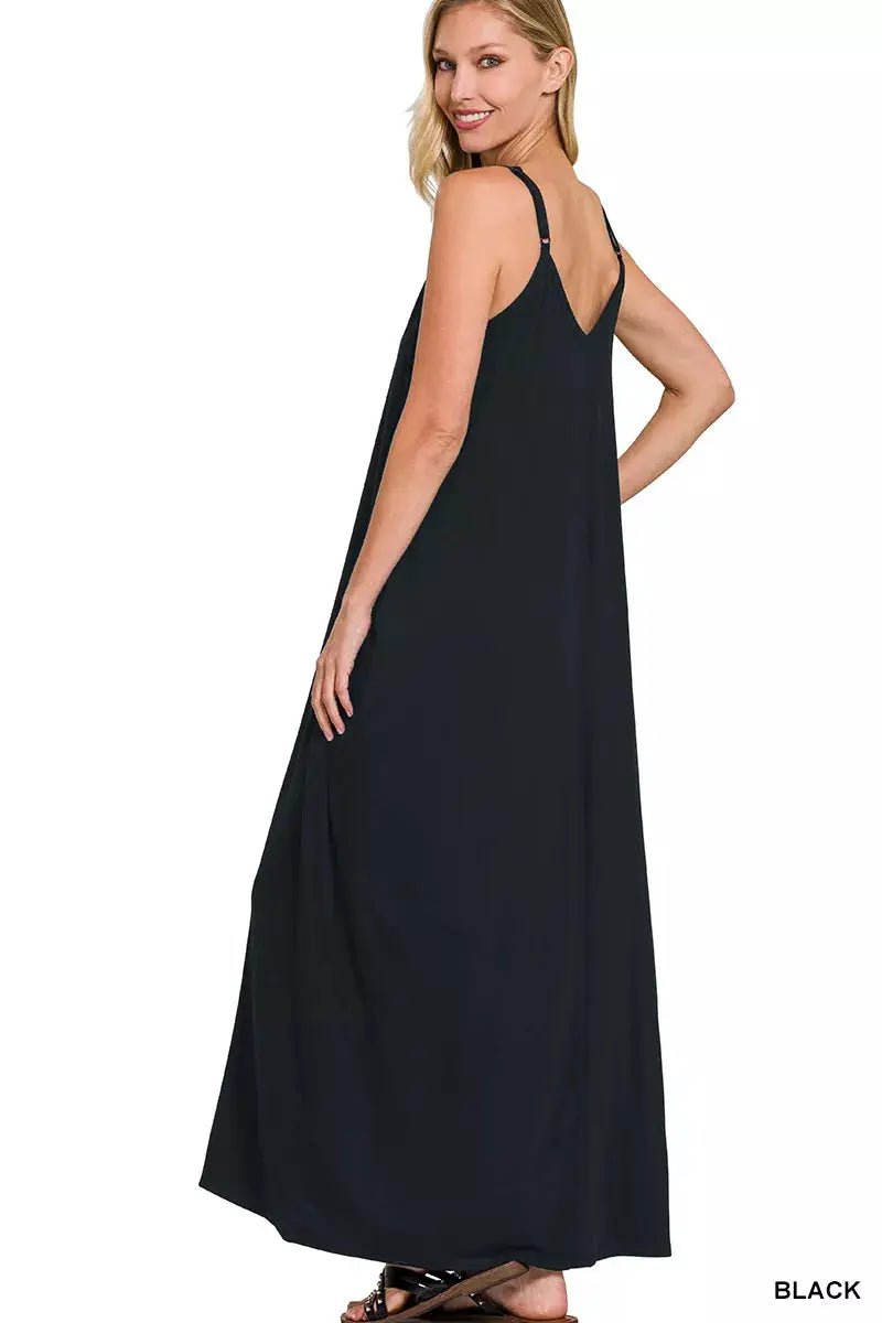 Zenana V - Neck Cami Maxi Dress with Side Pockets - Fritsch & Co.