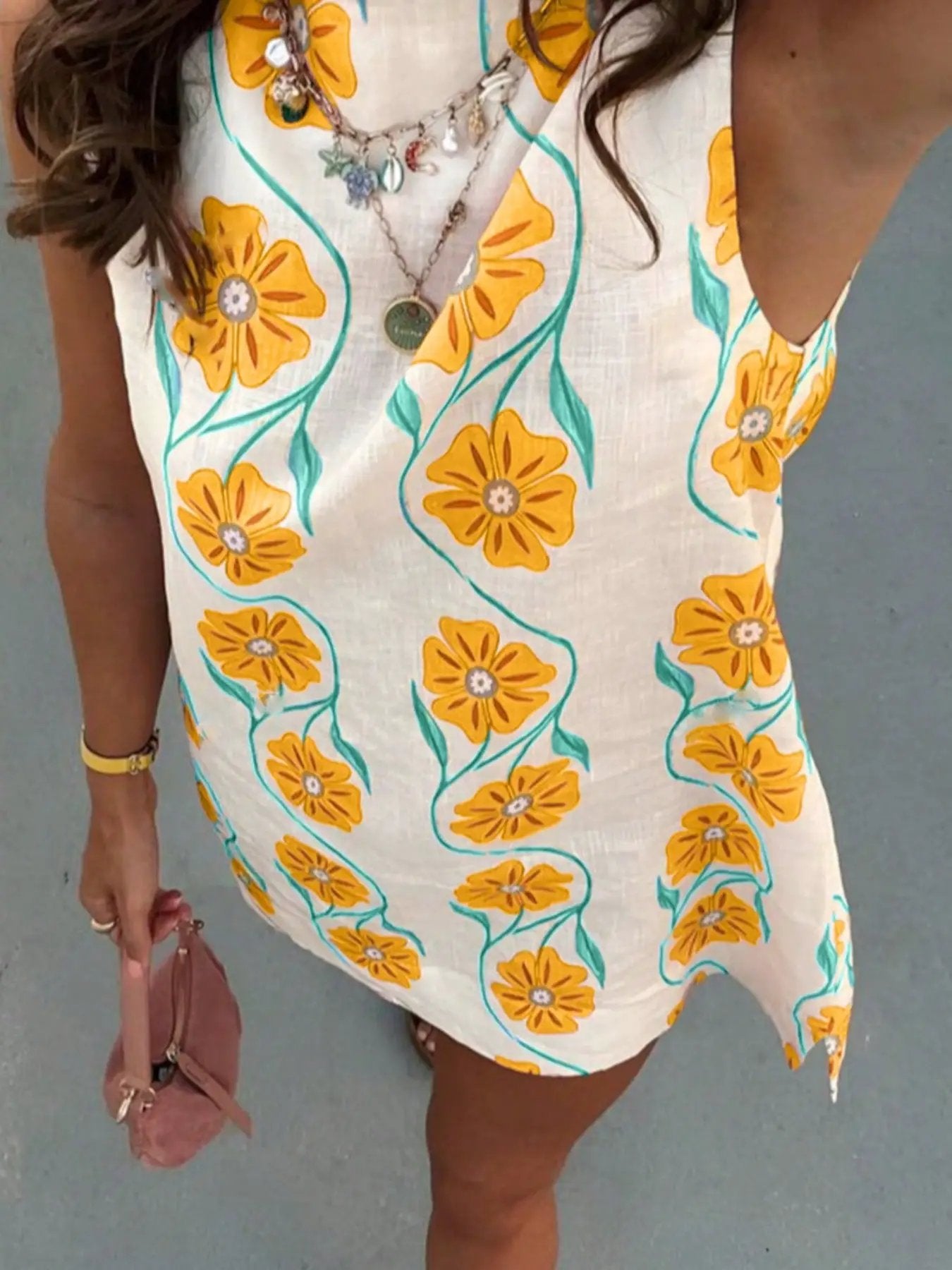 Floral Pattern Sleeveless Mini Dress by Trendsi