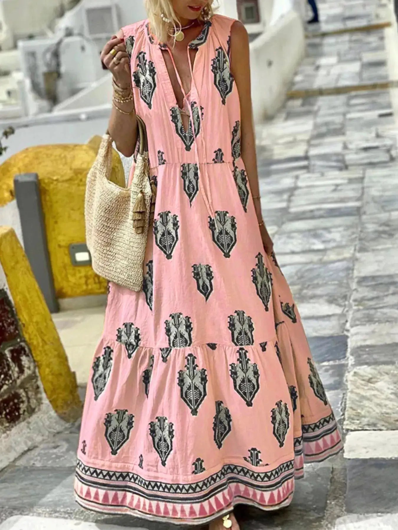 Printed Sleeveless Maxi Dress by Trendsi