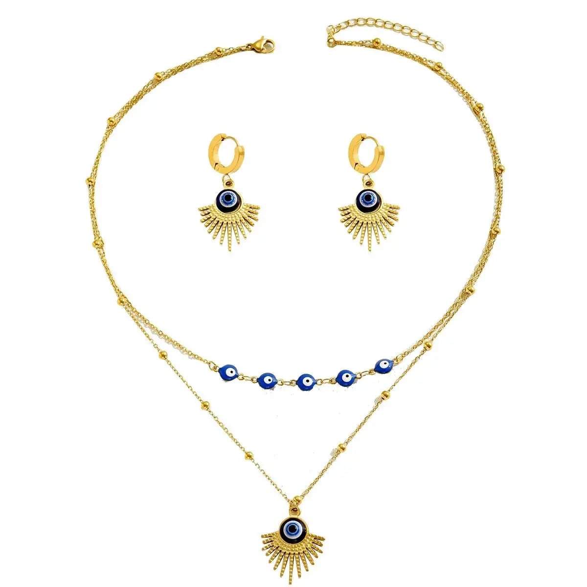 18K Gold Plated Resin Necklace and Earrings Set With Evil Eye Beads - Fritsch & Co.
