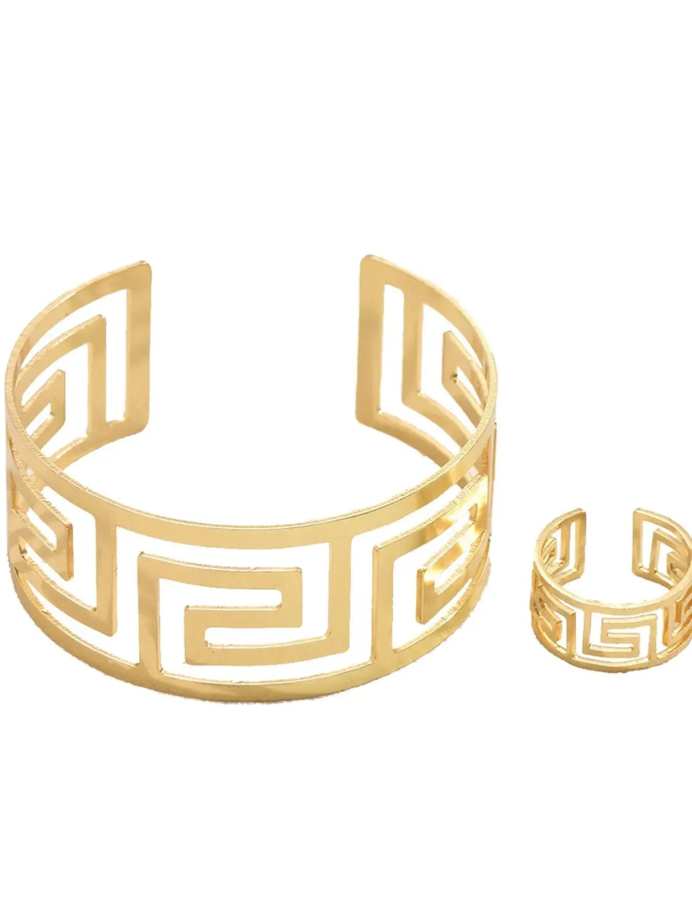18K Gold Plated Stainless Steel Geometric Bracelet And Ring Set - Fritsch & Co.