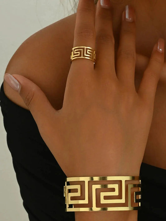 18K Gold Plated Stainless Steel Geometric Bracelet And Ring Set - Fritsch & Co.