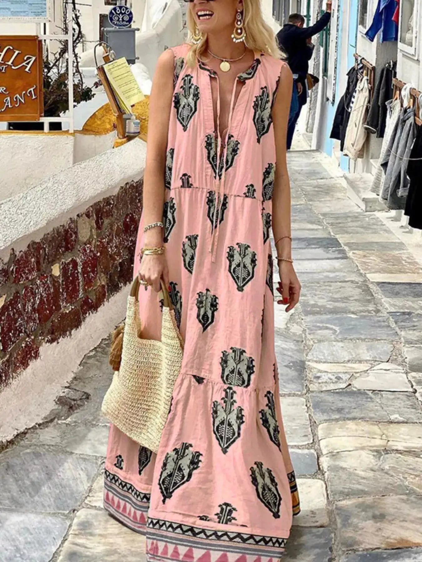 Printed Sleeveless Maxi Dress by Trendsi