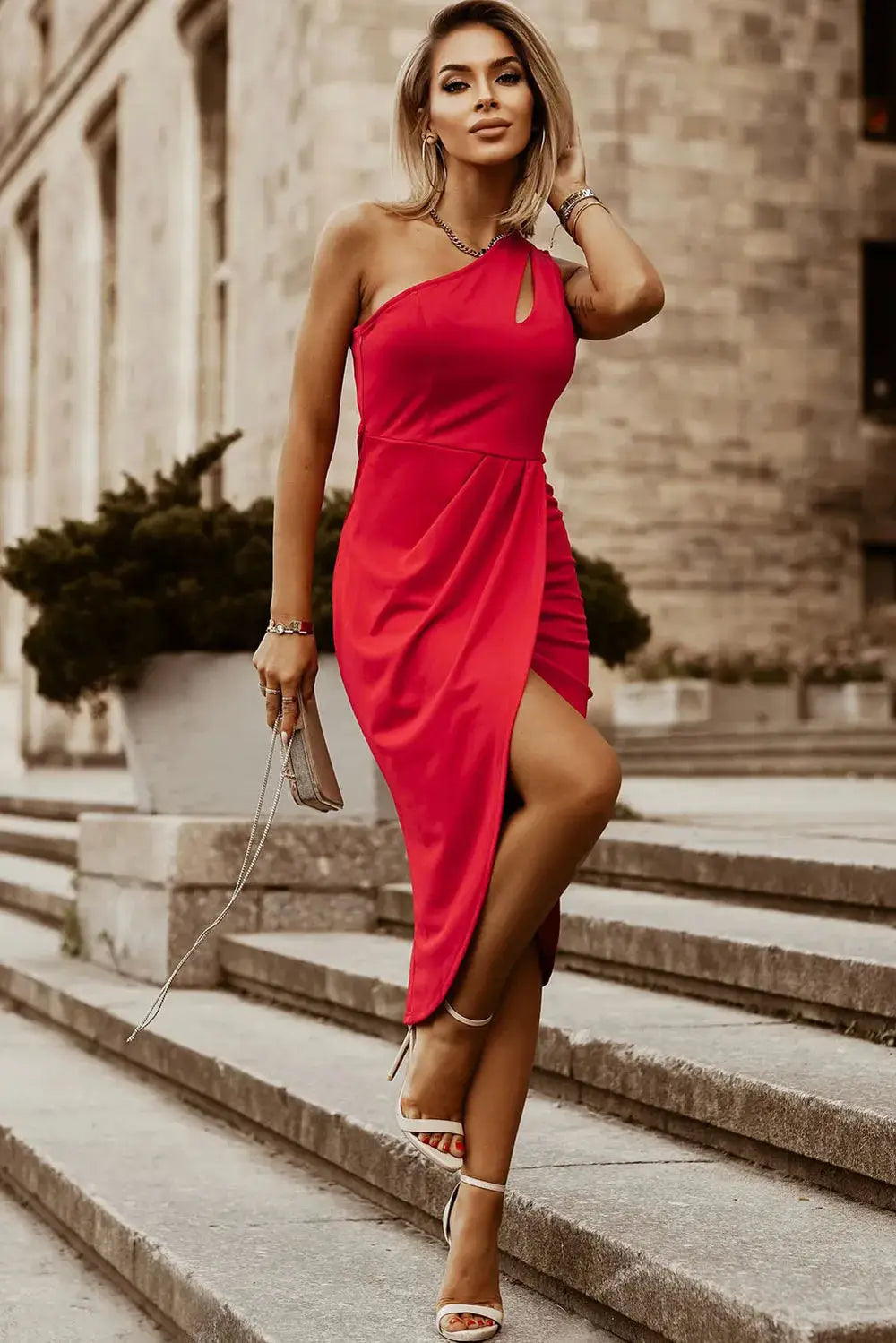 Ruched Cutout Single Shoulder Dress by Trendsi