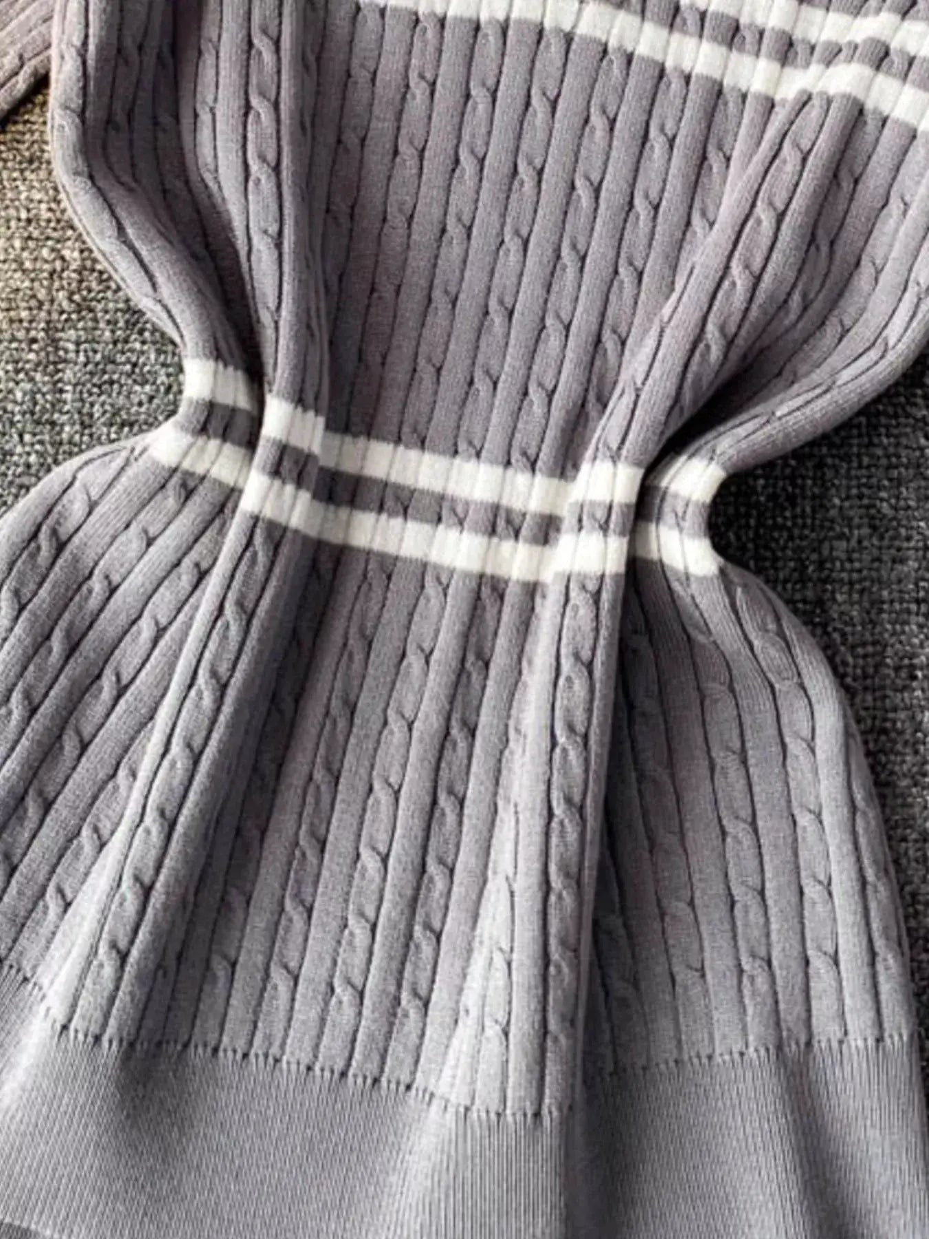 Striped Knit Polo Collar Top by Trendsi