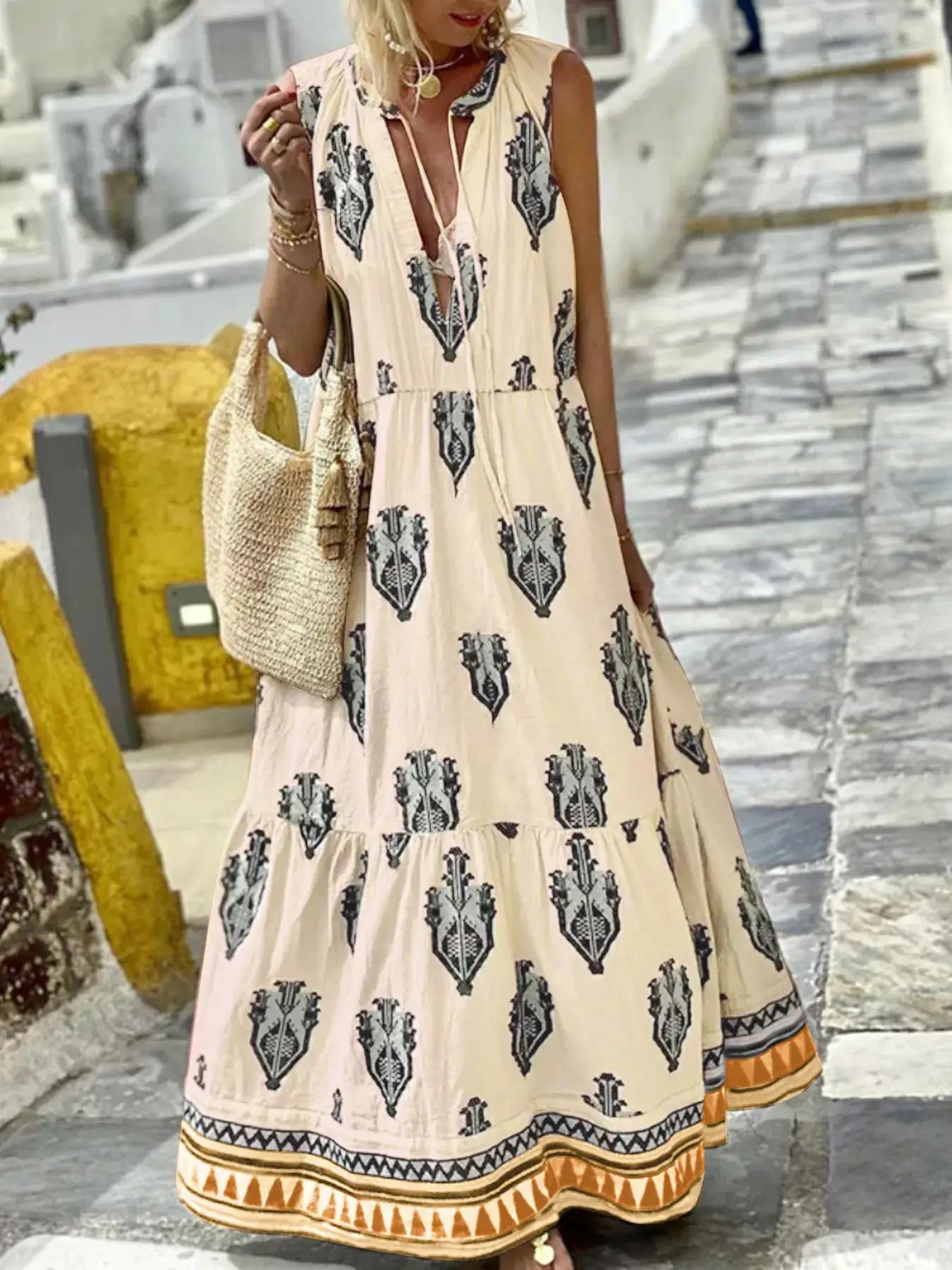 Printed Sleeveless Maxi Dress by Trendsi