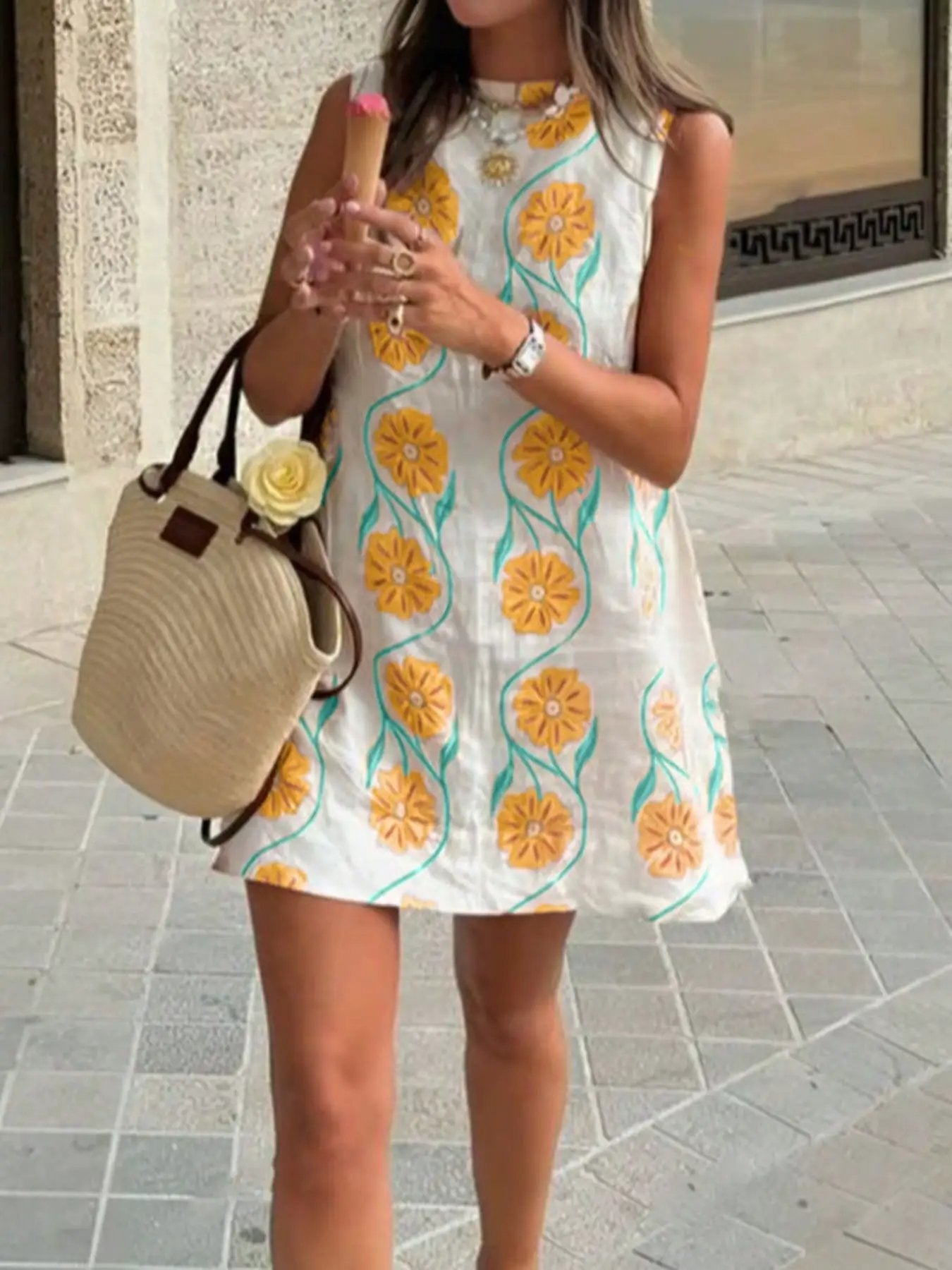 Floral Pattern Sleeveless Mini Dress by Trendsi