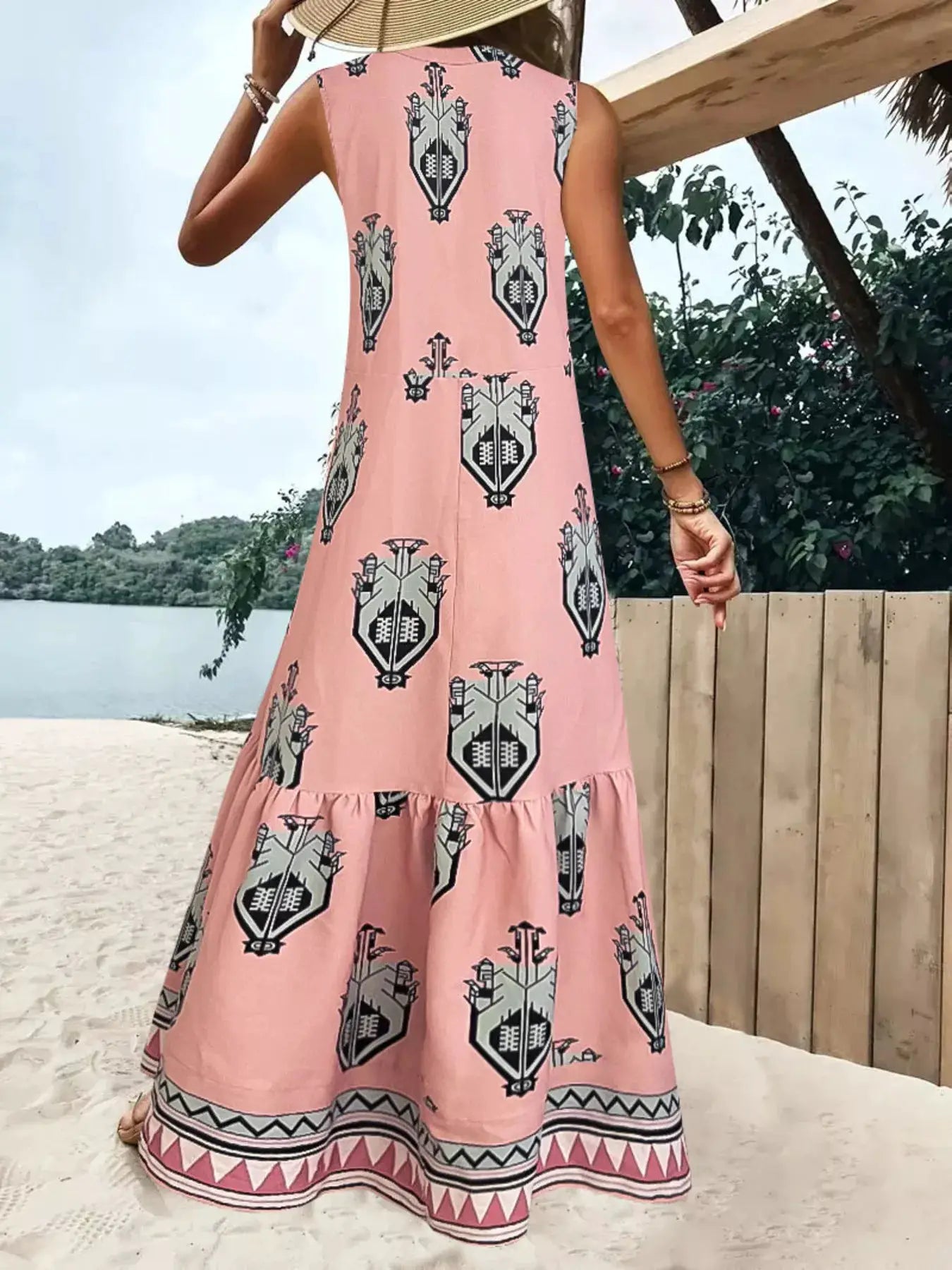 Printed Sleeveless Maxi Dress by Trendsi