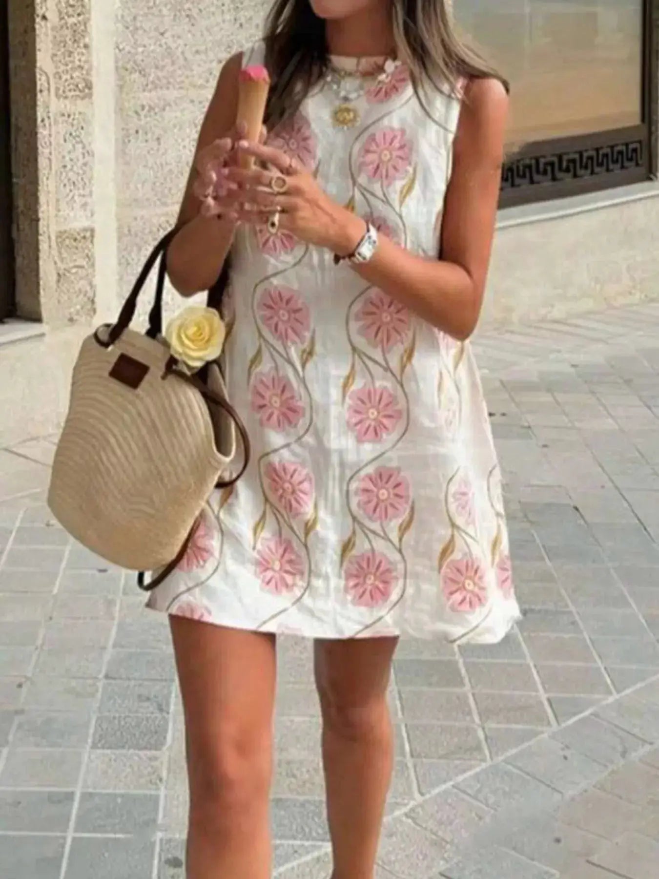 Floral Pattern Sleeveless Mini Dress by Trendsi