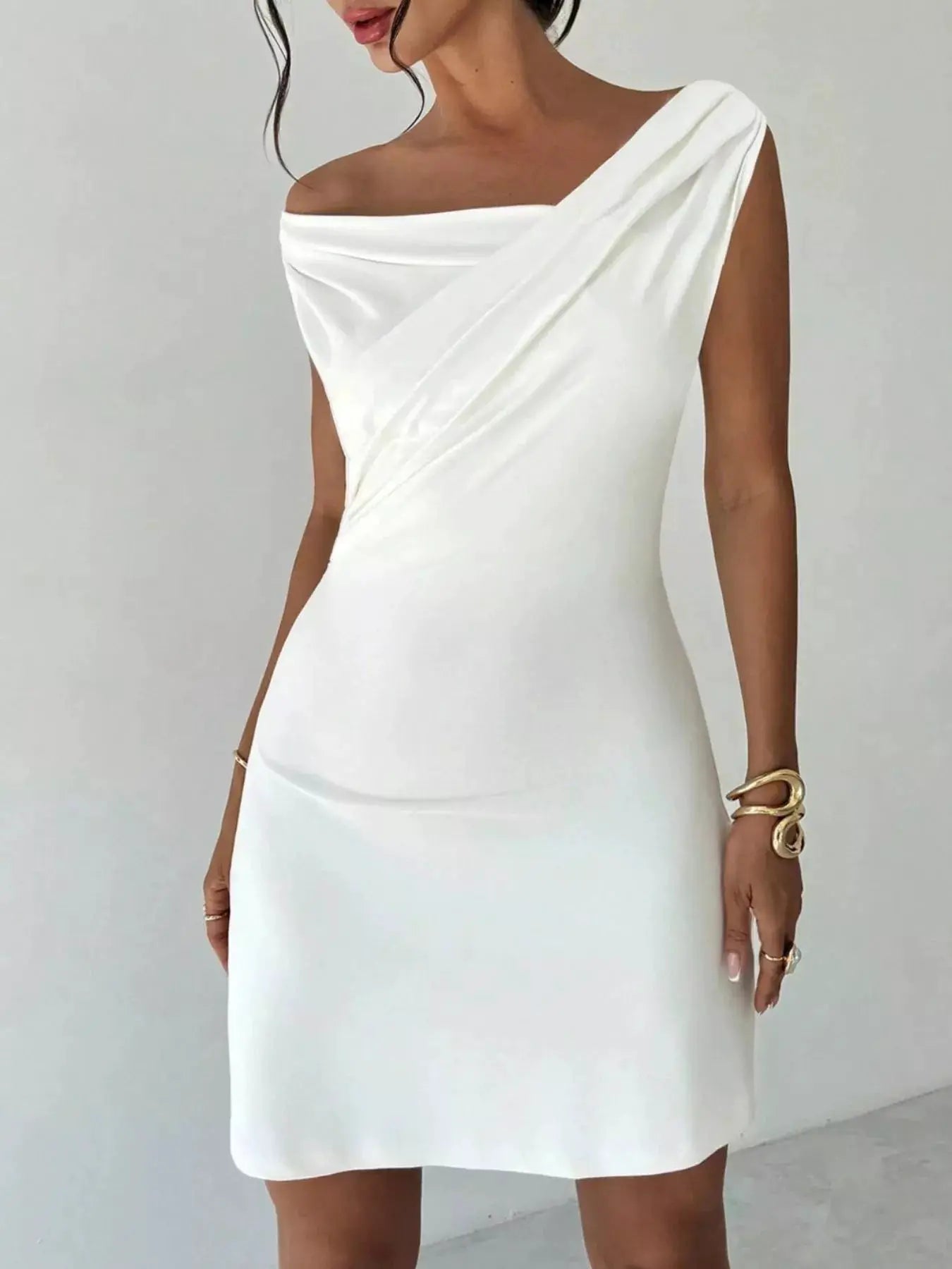Elegant Off-Shoulder Draped Mini Dress by Trendsi