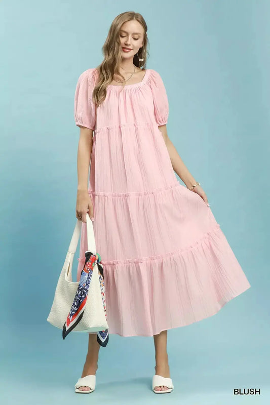 Umgee Textured Tiered Midi Dress by Trendsi