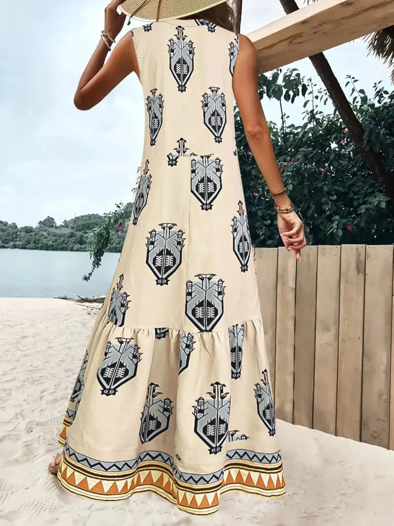 Printed Sleeveless Maxi Dress by Trendsi
