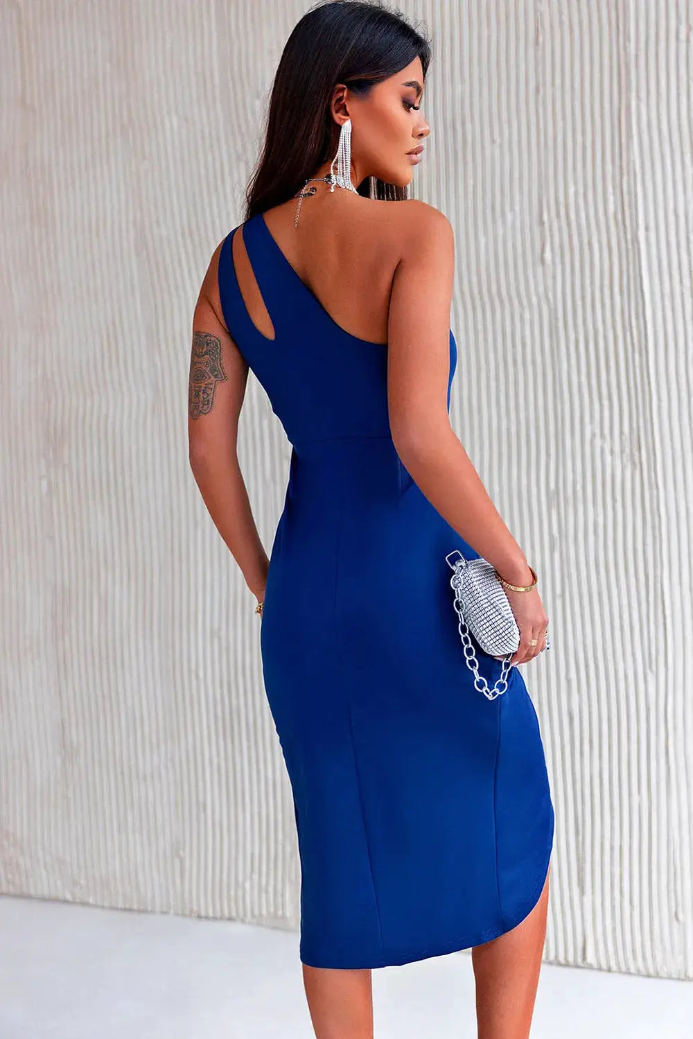 Ruched Cutout Single Shoulder Dress by Trendsi