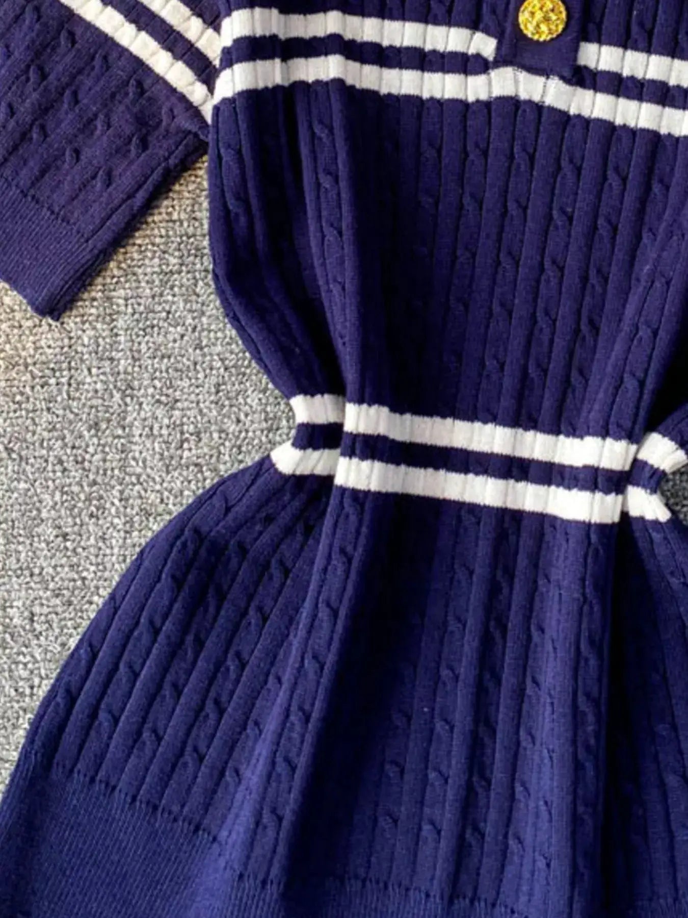Striped Knit Polo Collar Top by Trendsi
