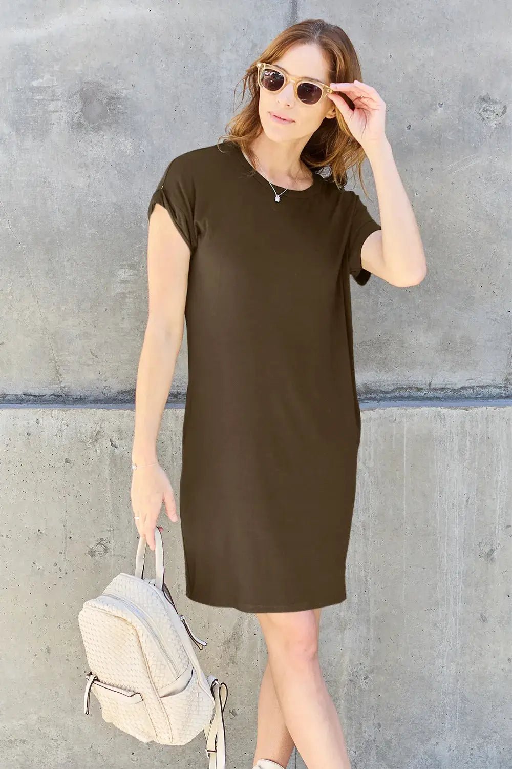 Basic Bae Full Size Round Neck Short Sleeve Dress with Pockets - Fritsch & Co.