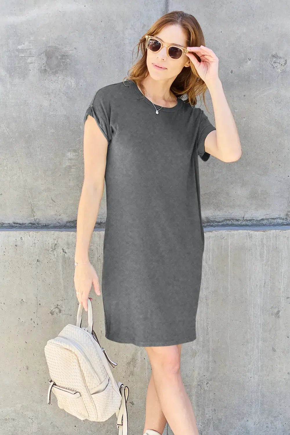Basic Bae Full Size Round Neck Short Sleeve Dress with Pockets - Fritsch & Co.
