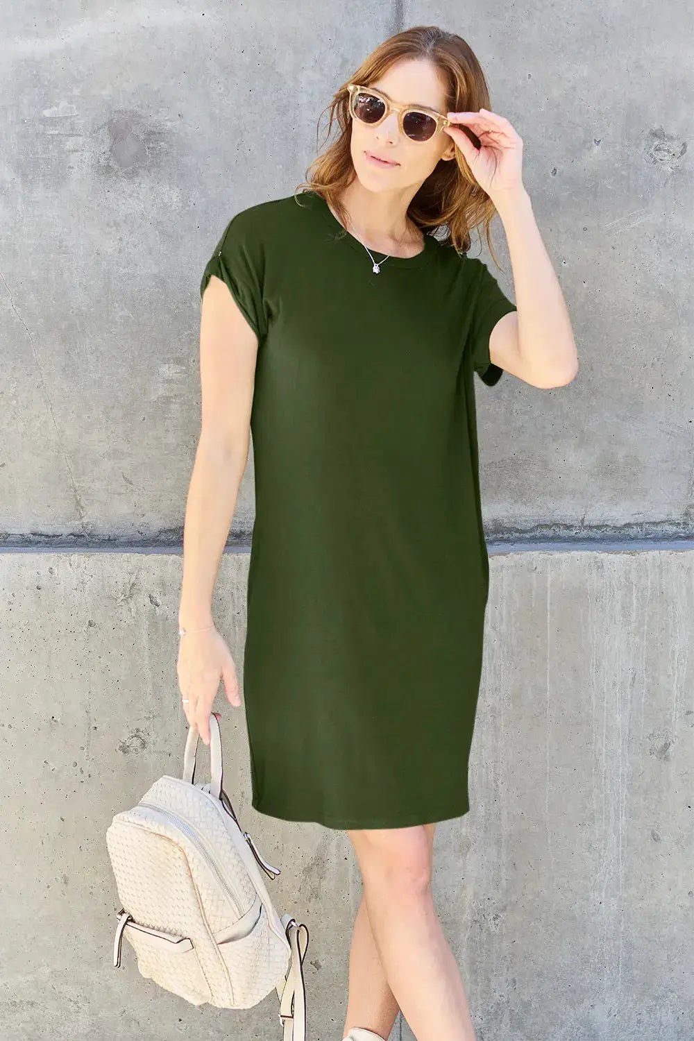 Basic Bae Full Size Round Neck Short Sleeve Dress with Pockets - Fritsch & Co.