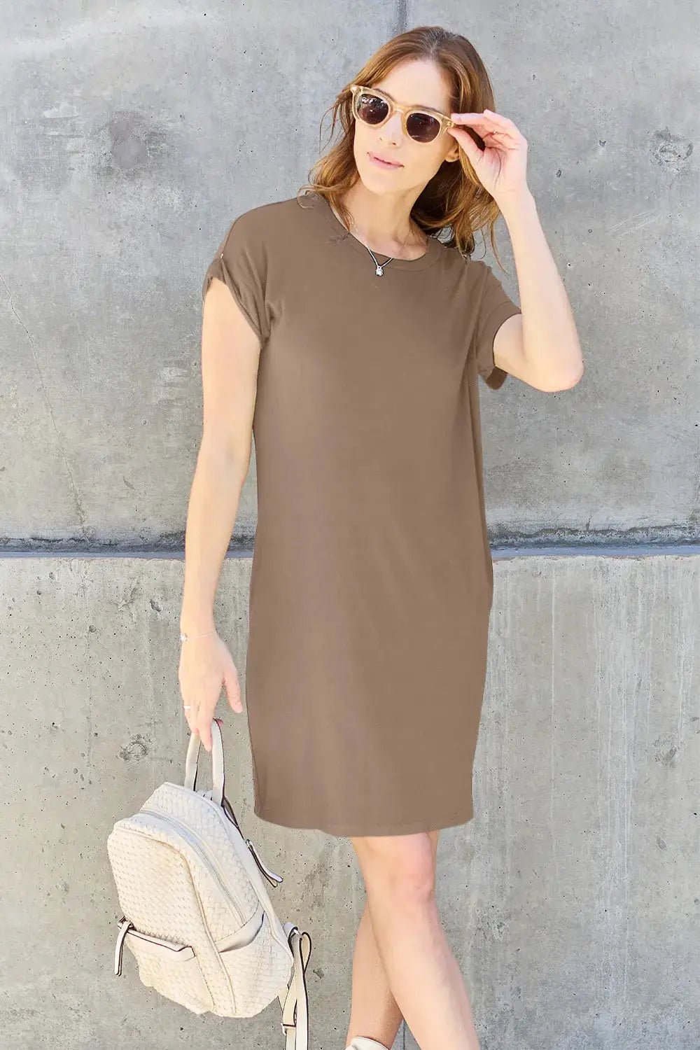 Basic Bae Full Size Round Neck Short Sleeve Dress with Pockets - Fritsch & Co.