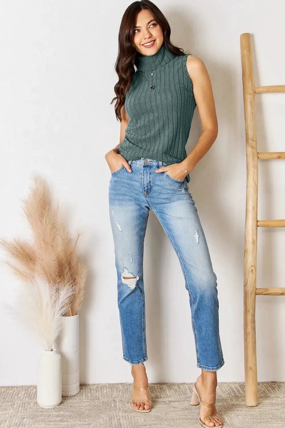 Basic Bae Ribbed Turtleneck Tank Top Full Size For Women Everyday Wear - Fritsch & Co.