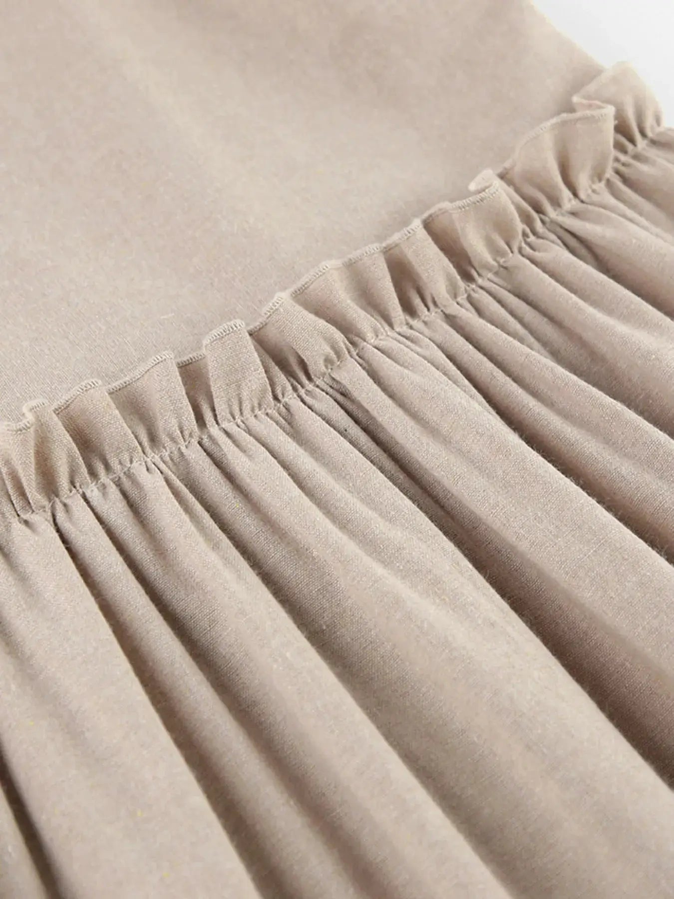 Beige Cotton Tie Shoulder Frill Mini Dress for Summer - Fritsch & Co.