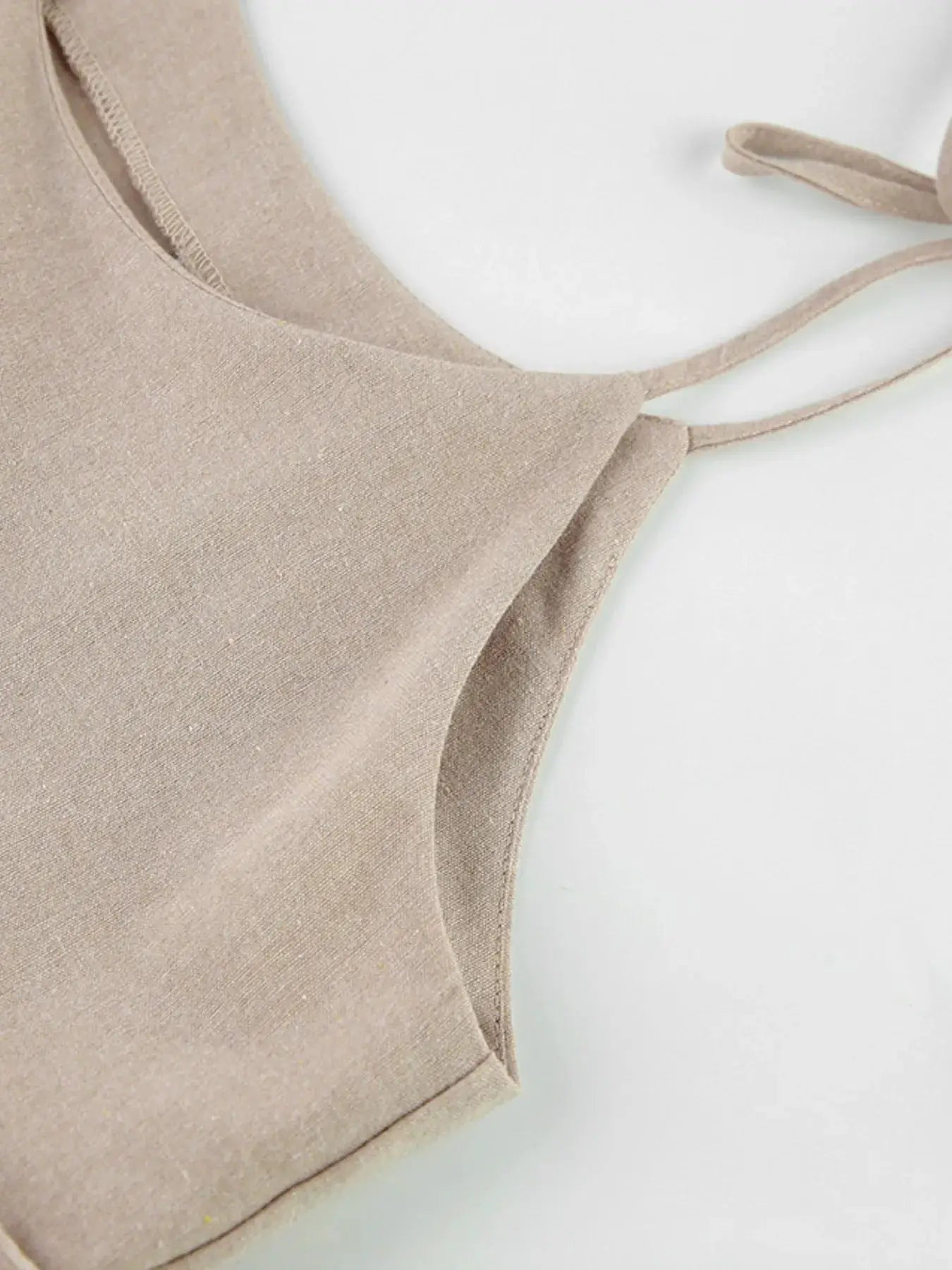 Beige Cotton Tie Shoulder Frill Mini Dress for Summer - Fritsch & Co.