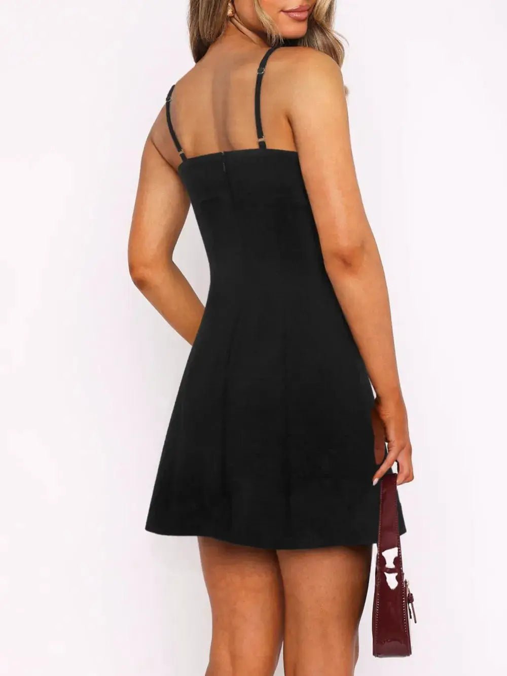 Black Contrast Mini Cami Dress With Crisscross Side Detailing - Fritsch & Co.