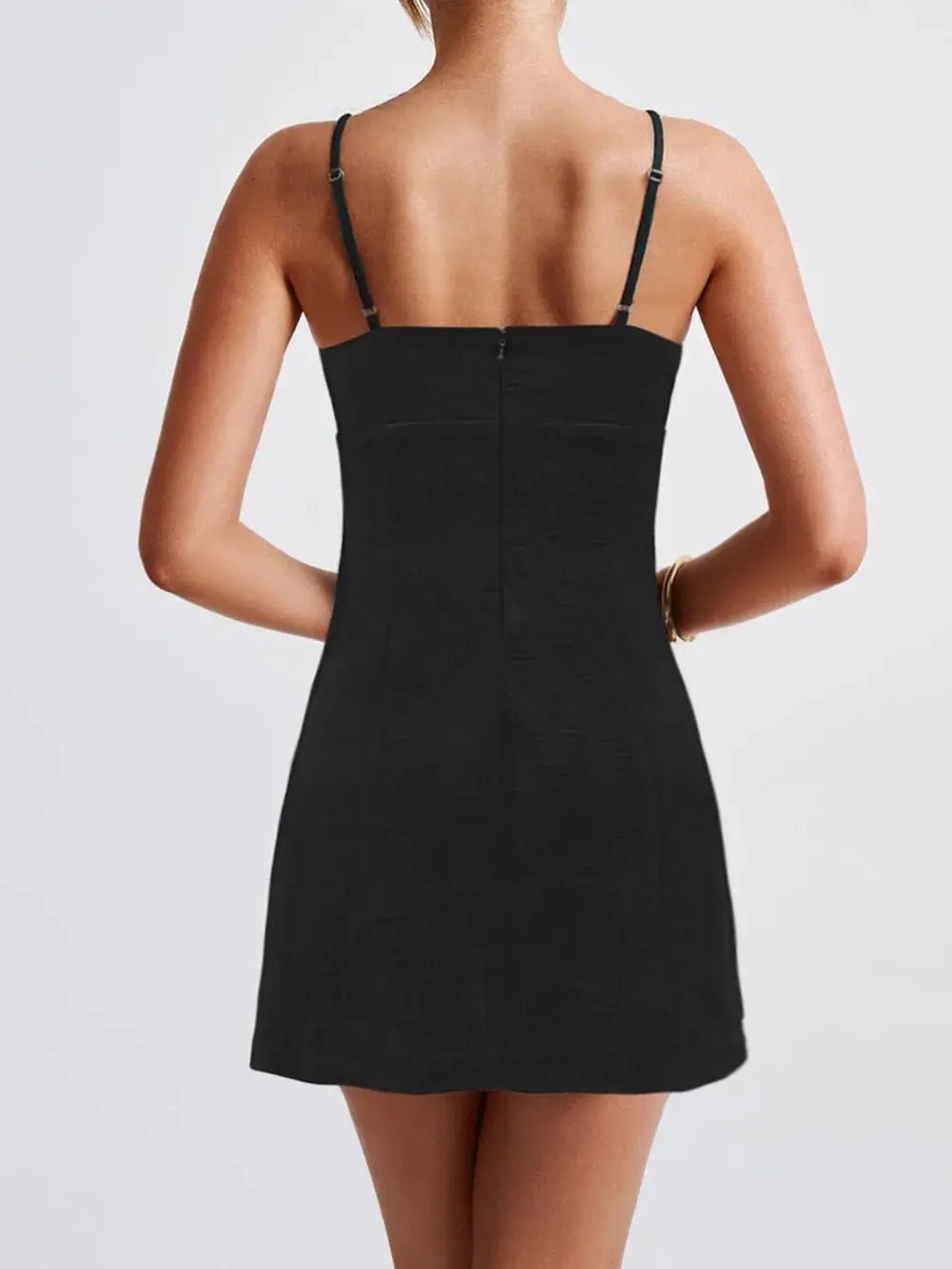 Black Contrast Mini Cami Dress With Crisscross Side Detailing - Fritsch & Co.