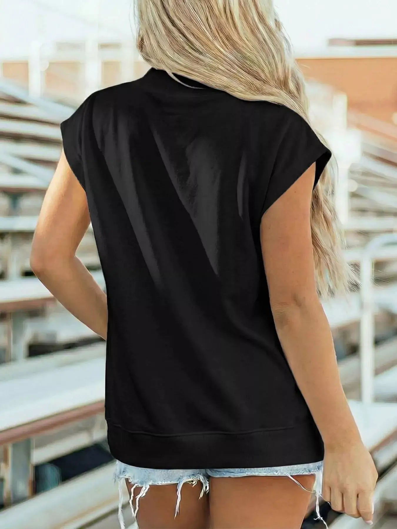 Black Mock Neck Cap Sleeve Blouse For Women Casual Office Top - Fritsch & Co.