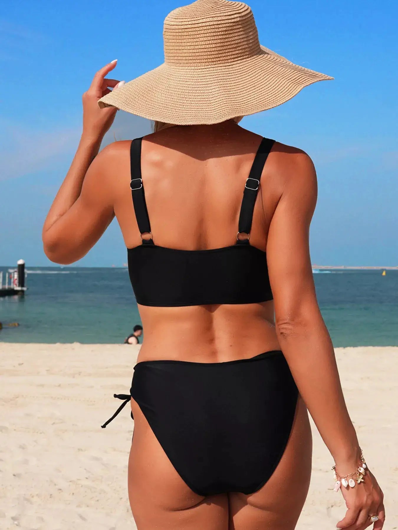 Black Palm Tree Cutout Lace Up Two Piece Bikini Set Swimsuit - Fritsch & Co.