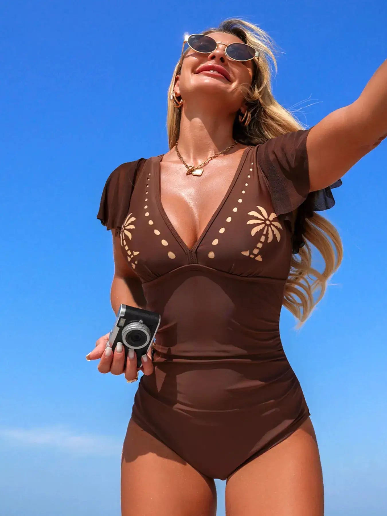 Black Ruffle Sleeve One Piece Swimsuit With Removable Padding - Fritsch & Co.