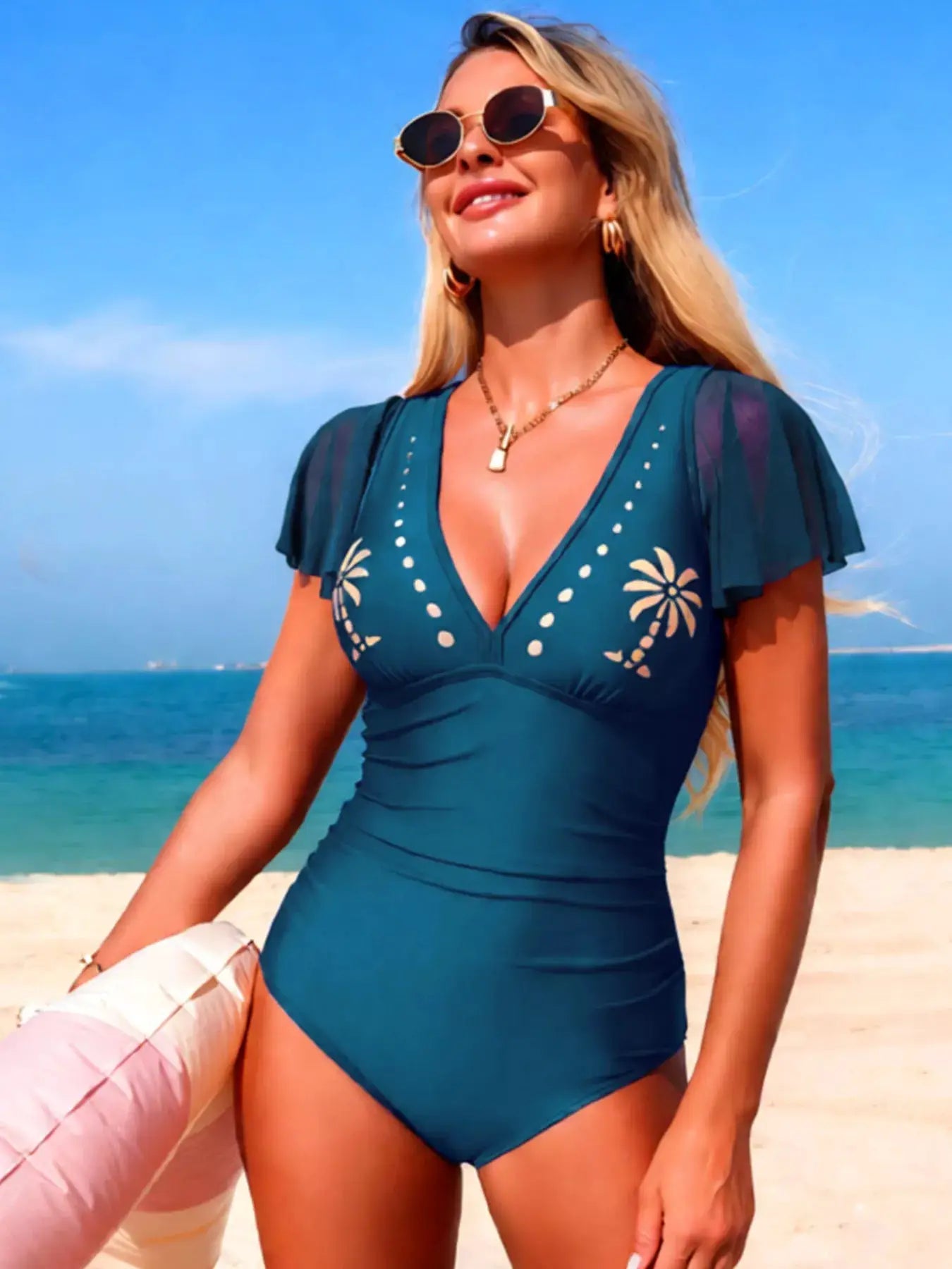 Black Ruffle Sleeve One Piece Swimsuit With Removable Padding - Fritsch & Co.