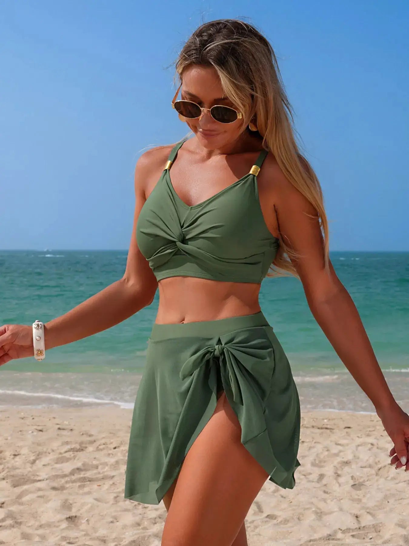 Black Twist Front Cami And Skort Swim Set Womens Two Piece - Fritsch & Co.
