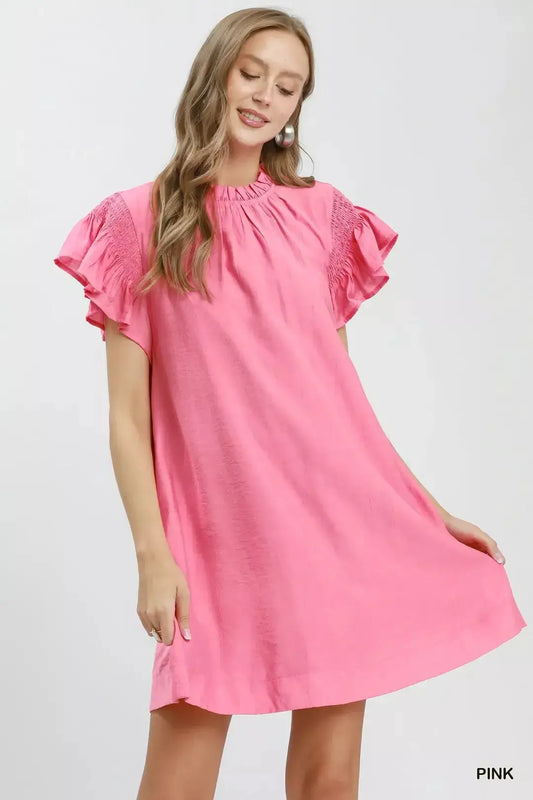 Umgee Ruffle Flutter Sleeve Dress by Trendsi