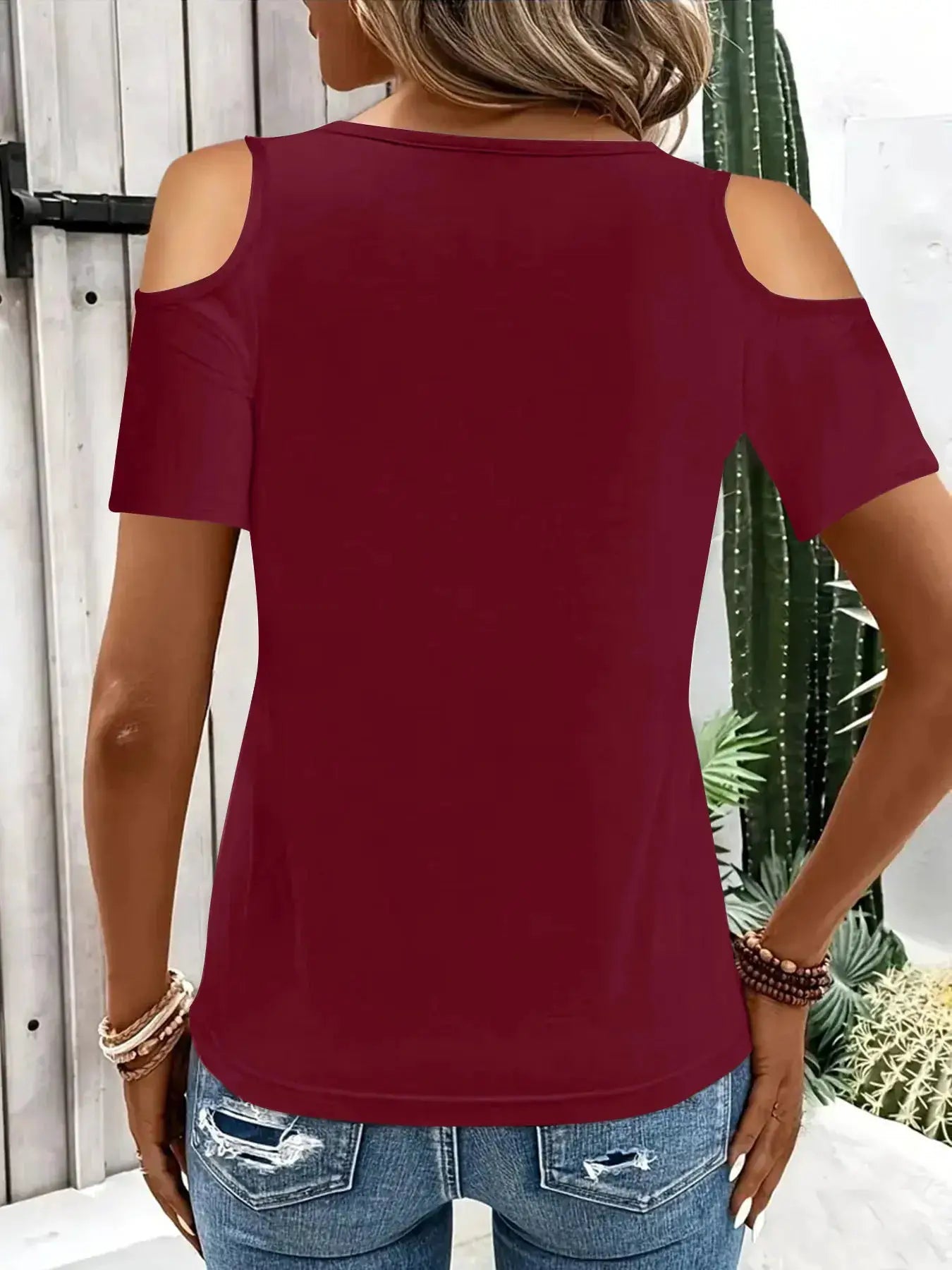 Cold Shoulder Top With Metal Ring Detail And Cutout Sleeves - Fritsch & Co.