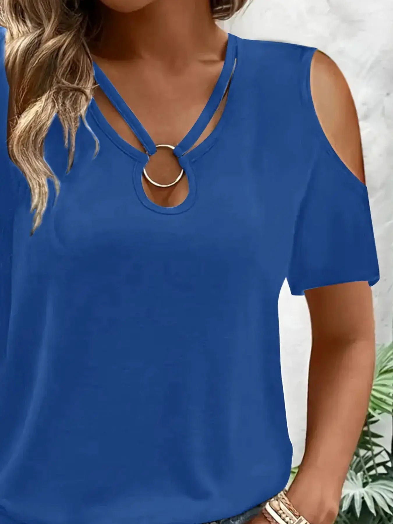 Cold Shoulder Top With Metal Ring Detail And Cutout Sleeves - Fritsch & Co.