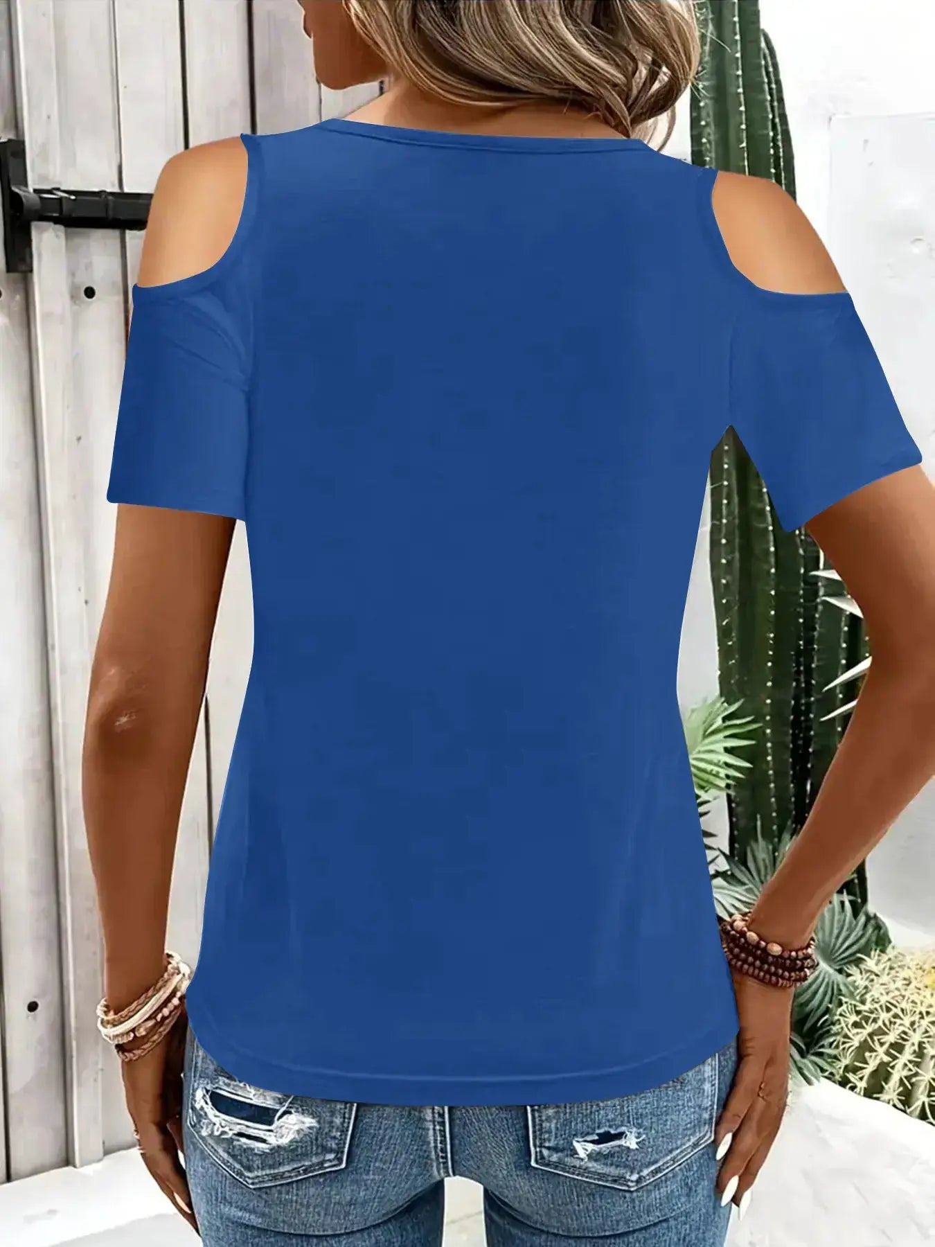 Cold Shoulder Top With Metal Ring Detail And Cutout Sleeves - Fritsch & Co.