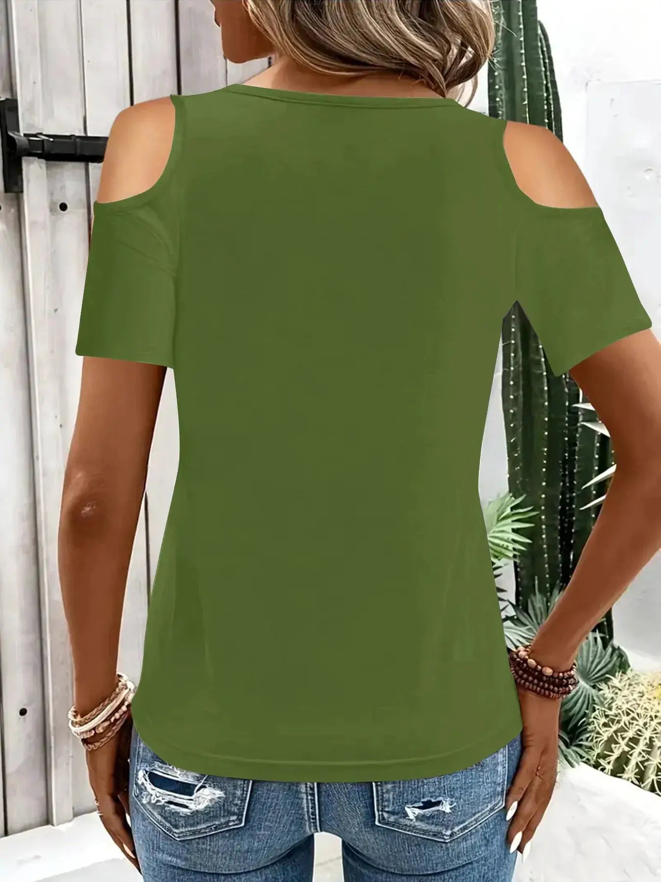 Cold Shoulder Top With Metal Ring Detail And Cutout Sleeves - Fritsch & Co.