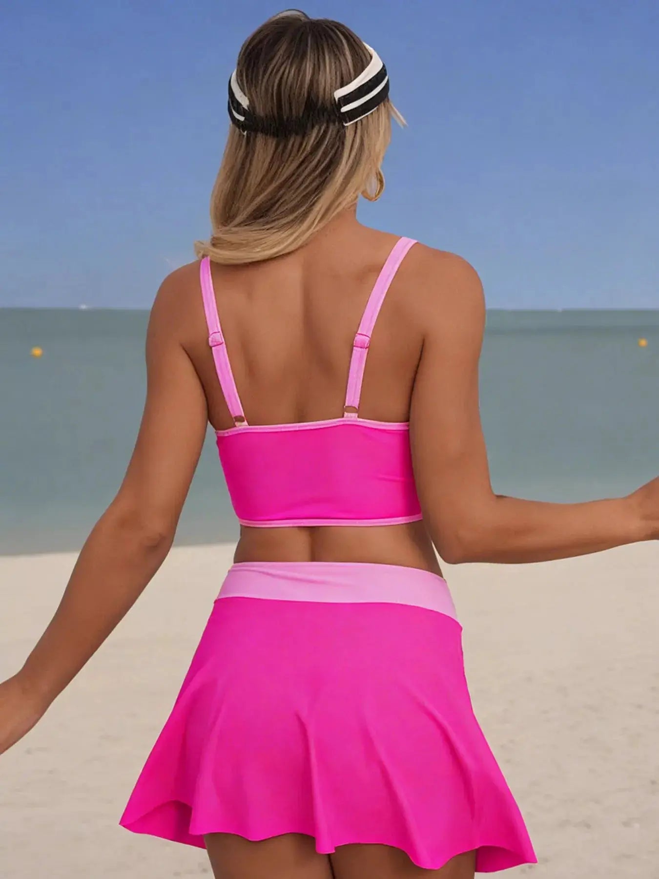 Contrast Trim Drawstring Swimsuit Set Three Piece With Removable Padding - Fritsch & Co.
