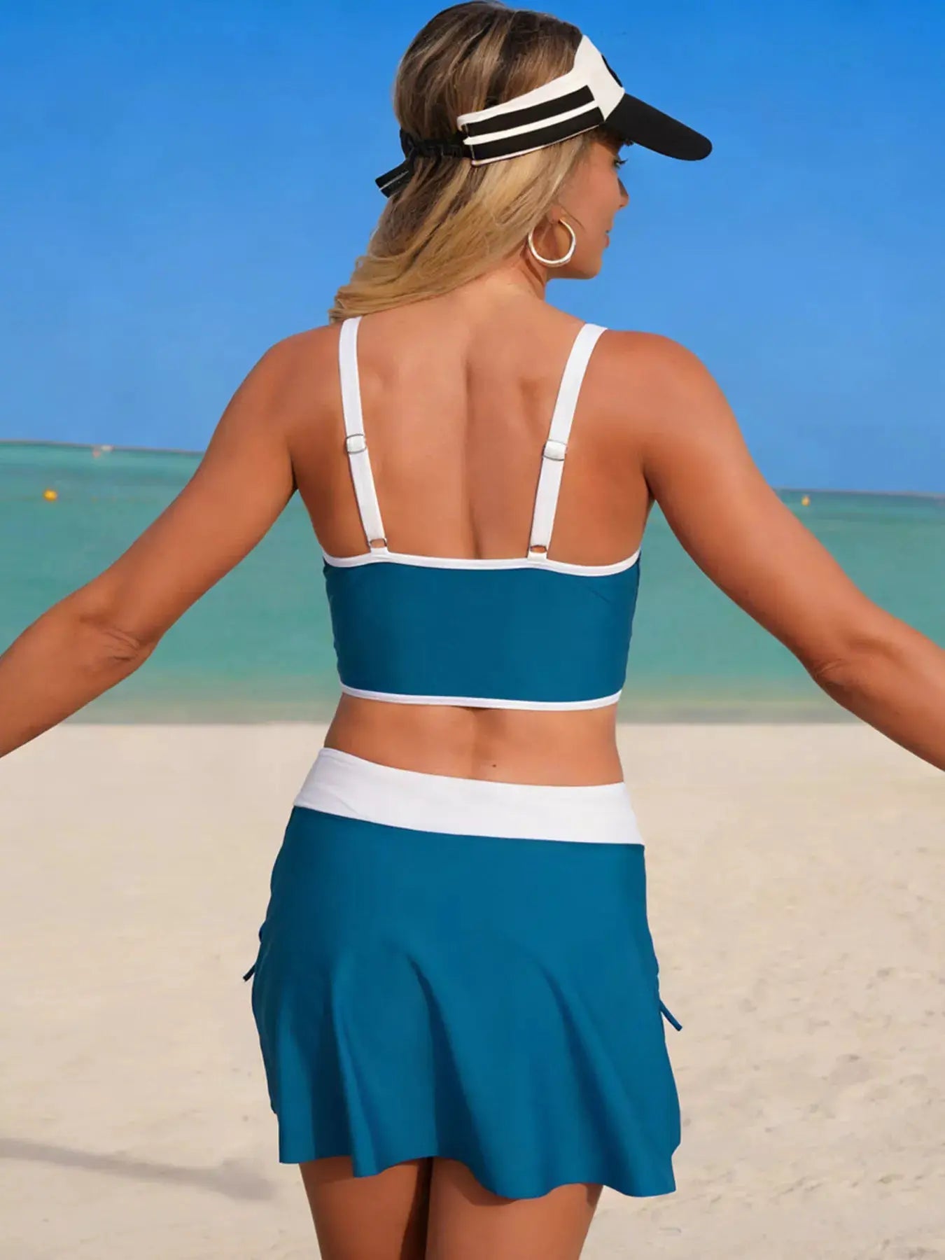 Contrast Trim Drawstring Swimsuit Set Three Piece With Removable Padding - Fritsch & Co.