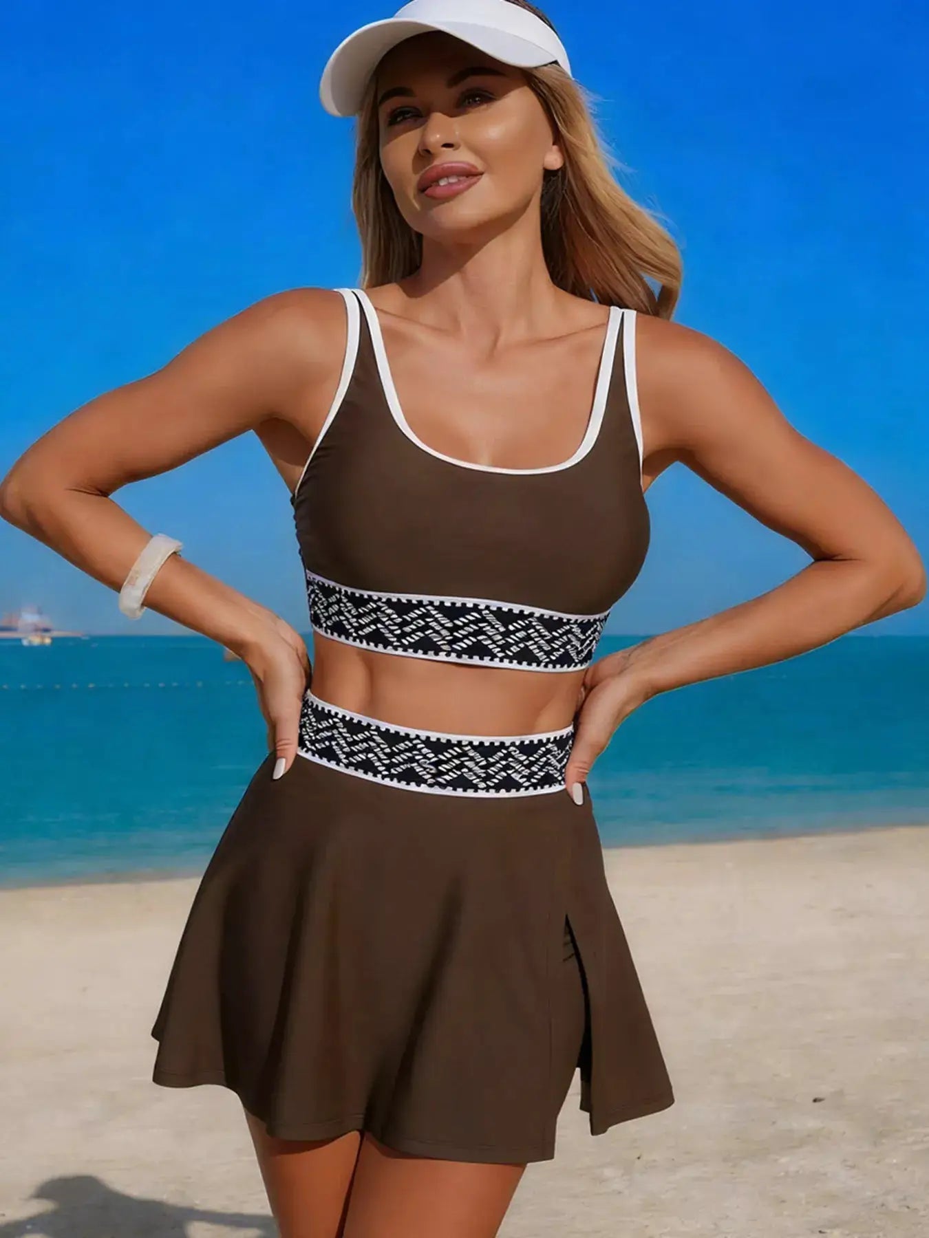 Contrast Trim Tank And Skort Swim Set Two Piece Bathing Suit For Women - Fritsch & Co.