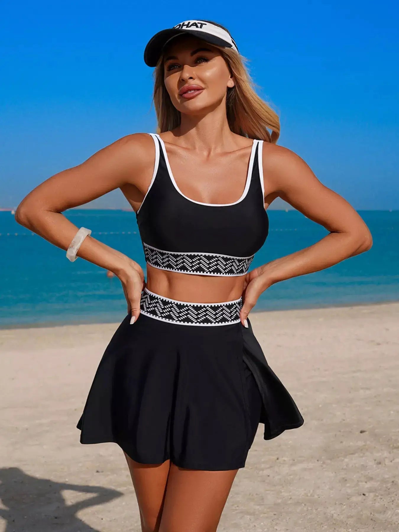 Contrast Trim Tank And Skort Swim Set Two Piece Bathing Suit For Women - Fritsch & Co.