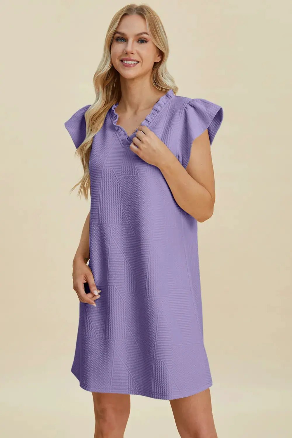 Double Take Full Size Ruffled V - Neck Cap Sleeve Dress - Fritsch & Co.
