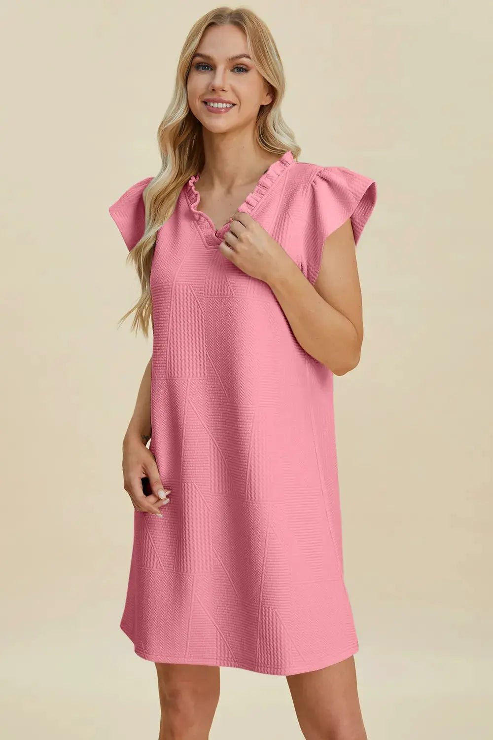 Double Take Full Size Ruffled V - Neck Cap Sleeve Dress - Fritsch & Co.