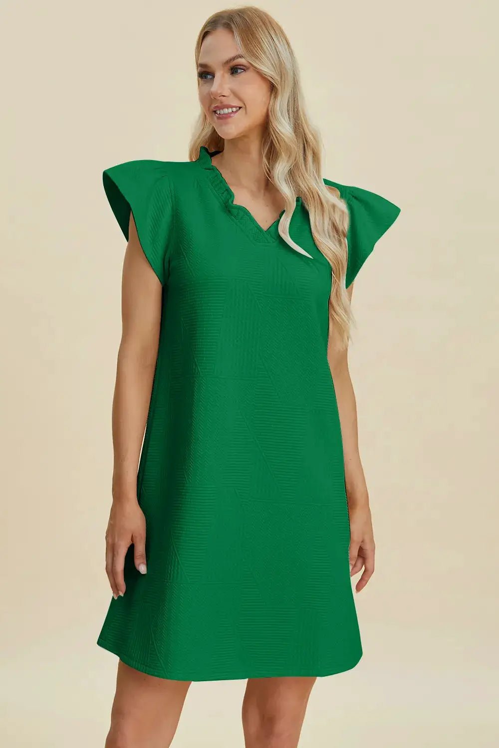 Double Take Full Size Ruffled V - Neck Cap Sleeve Dress - Fritsch & Co.