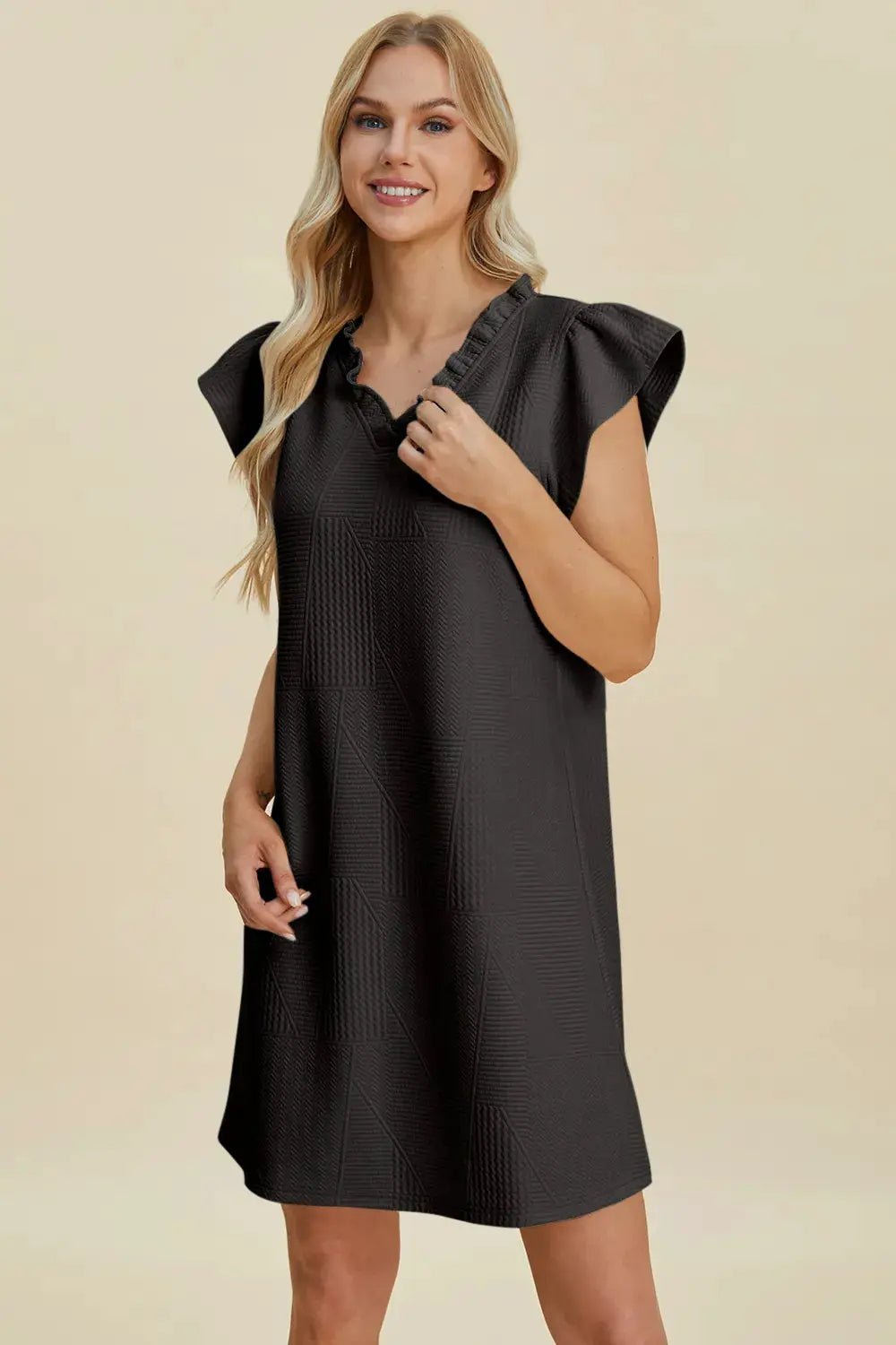 Double Take Full Size Ruffled V - Neck Cap Sleeve Dress - Fritsch & Co.