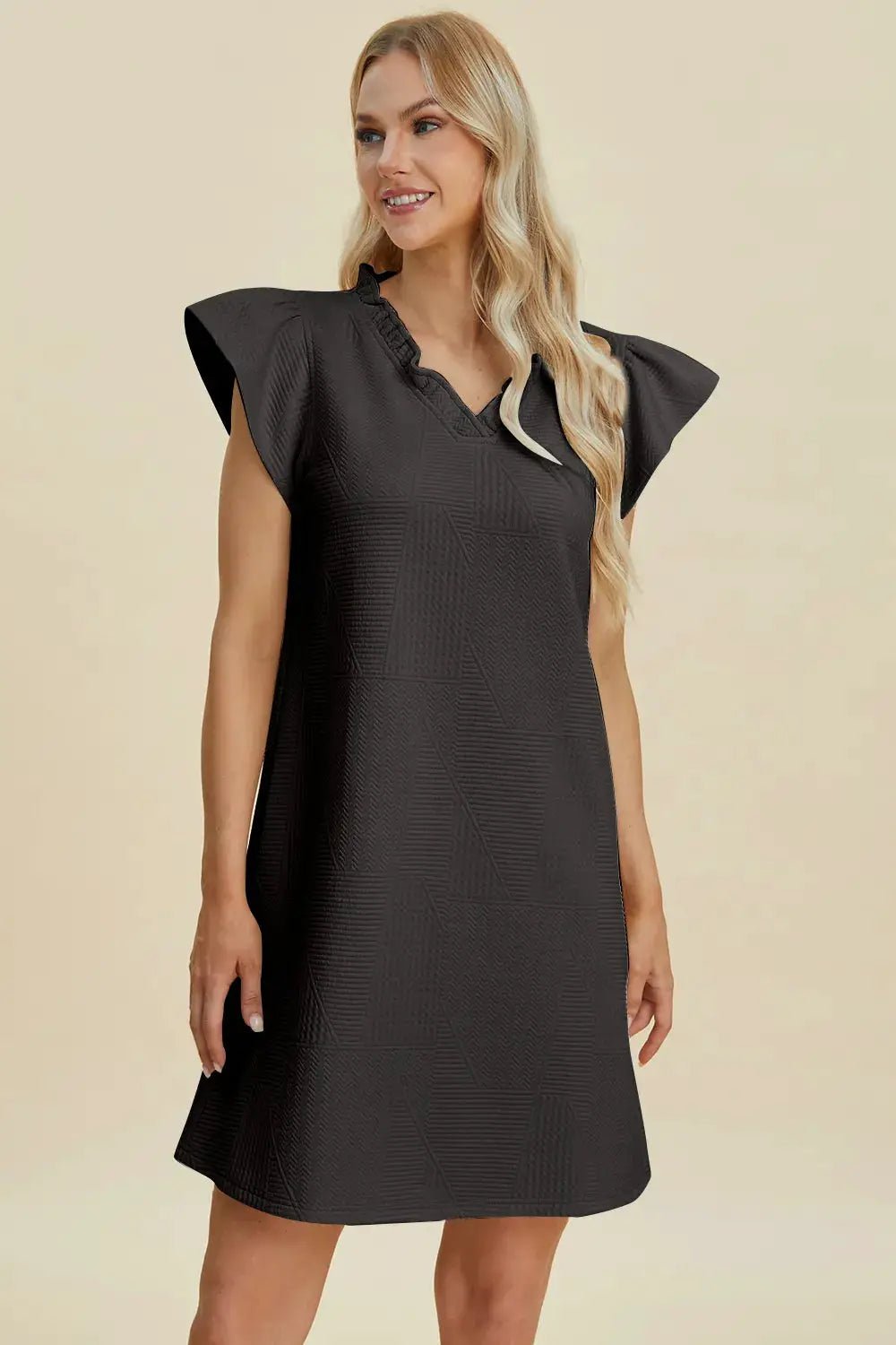 Double Take Full Size Ruffled V - Neck Cap Sleeve Dress - Fritsch & Co.